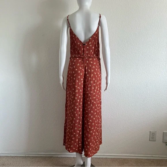 Billabong Size Large Shake It Again Orange Floral Wide Leg Belted Jumpsuit - Picture 10 of 13